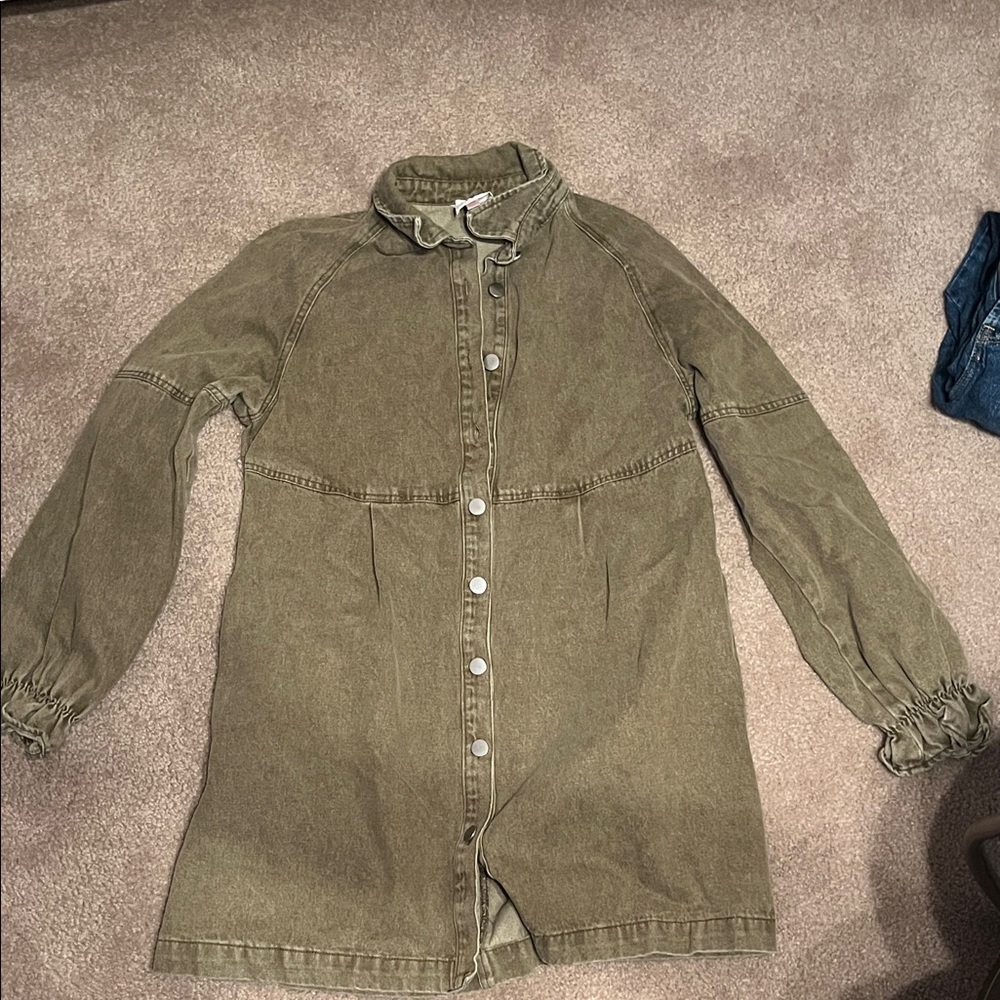 So Me Olive Green Button-Front Trench Coat